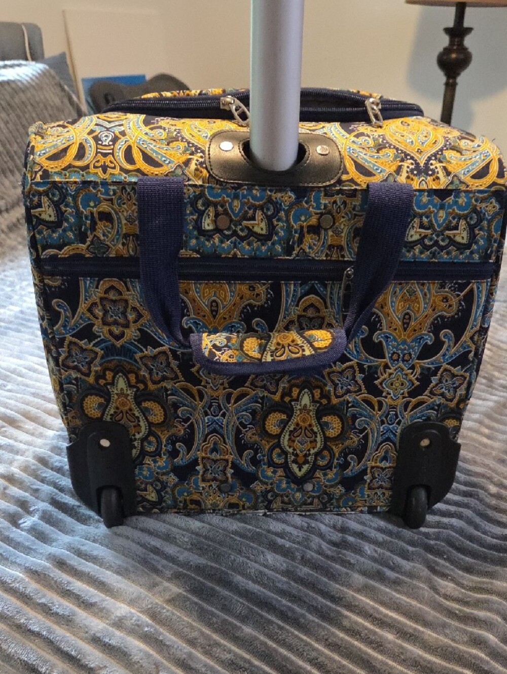 Stephane Verdino Navy & Gold Paisley Rolling Tote - Picture 3 of 10